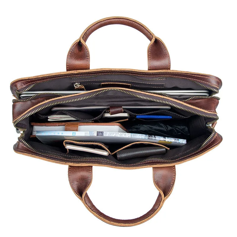 YAAGLE Multi-pockets Crazy Horse Leather Briefcase Handbag for Men YG6020